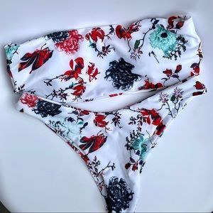 Shein White Floral Cheeky Bikini